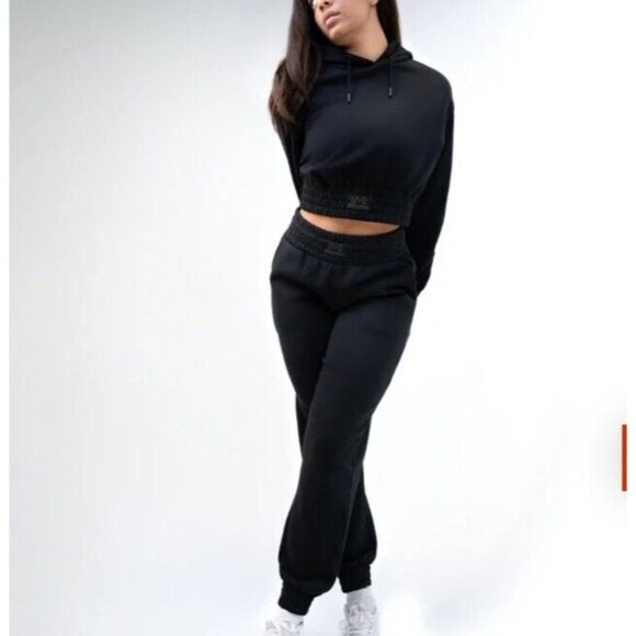 Rival Boxing Set Womens M Cropped Hoodie Jogger Pants Heavyweight Fleece Black